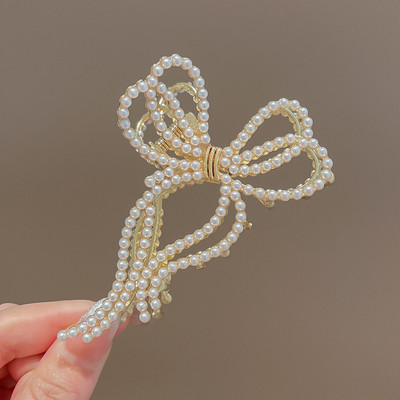 Korea Large Pearl Hair Claw Clip за жени Инструмент за дебела коса Butterfly Bowknot Gold Metal Geometric Hair Clamp Аксесоари