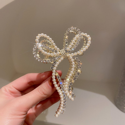 Korea Large Pearl Hair Claw Clip за жени Инструмент за дебела коса Butterfly Bowknot Gold Metal Geometric Hair Clamp Аксесоари