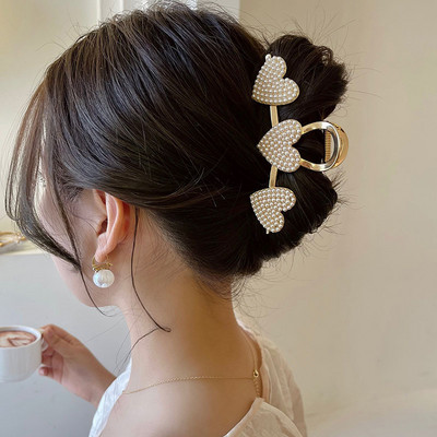 Korea Large Pearl Hair Claw Clip за жени Инструмент за дебела коса Butterfly Bowknot Gold Metal Geometric Hair Clamp Аксесоари