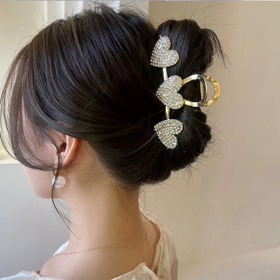 Korea Large Pearl Hair Claw Clip за жени Инструмент за дебела коса Butterfly Bowknot Gold Metal Geometric Hair Clamp Аксесоари