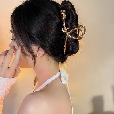 Korea Large Pearl Hair Claw Clip за жени Инструмент за дебела коса Butterfly Bowknot Gold Metal Geometric Hair Clamp Аксесоари