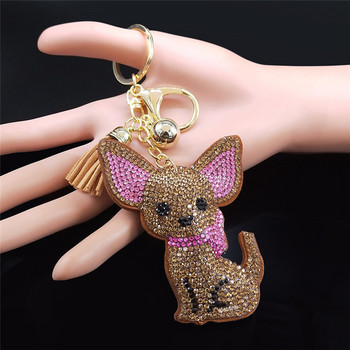 Fashion Chihuahua Dog Crystal τσάντα μπρελόκ για γυναίκες Κίτρινο χρυσό Χρώμα μπρελόκ Κοσμήματα llaveros para mujer K2502S01