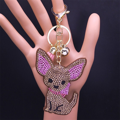 Mood Chihuahua koera kristallist võtmehoidja kott Aksessuaarid naistele Kollane kuldne võtmehoidja Ehted llaveros para mujer K2502S01