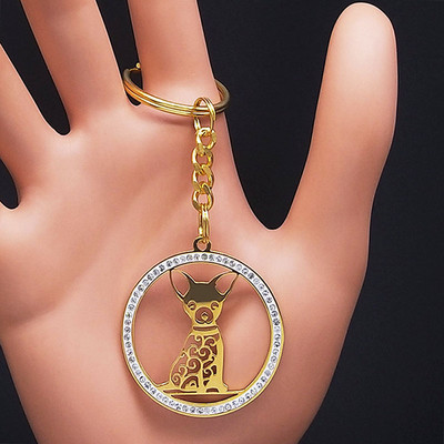 Mood Chihuahua koera kristallist võtmehoidja kott Aksessuaarid naistele Kollane kuldne võtmehoidja Ehted llaveros para mujer K2502S01