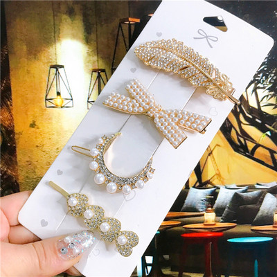 4 buc. Accesorii pentru păr, auriu, argintiu, set de agrafe de păr, vintage, pene, stele de mare, cristal, perle, ac de păr pentru femei, la modă, 2021