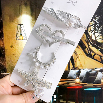 4 buc. Accesorii pentru păr, auriu, argintiu, set de agrafe de păr, vintage, pene, stele de mare, cristal, perle, ac de păr pentru femei, la modă, 2021