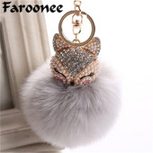 Charms Crystal Faux Fox Fur Keychain Дамски дрънкулки Чанти за окачване Автомобилен ключодържател Ключодържател Играчка Подаръци Llaveros Бижута Висулки