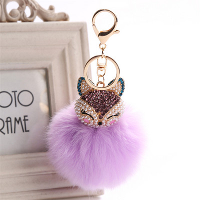 Charms Crystal Faux Fox Fur Keychain Дамски дрънкулки Чанти за окачване Автомобилен ключодържател Ключодържател Играчка Подаръци Llaveros Бижута Висулки