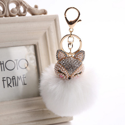 Charms Crystal Faux Fox Fur Keychain Дамски дрънкулки Чанти за окачване Автомобилен ключодържател Ключодържател Играчка Подаръци Llaveros Бижута Висулки