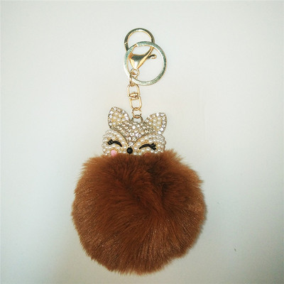Charms Crystal Faux Fox Fur Keychain Дамски дрънкулки Чанти за окачване Автомобилен ключодържател Ключодържател Играчка Подаръци Llaveros Бижута Висулки