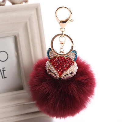 Charms Crystal Faux Fox Fur Keychain Дамски дрънкулки Чанти за окачване Автомобилен ключодържател Ключодържател Играчка Подаръци Llaveros Бижута Висулки