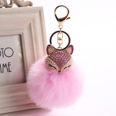 Charms Crystal Faux Fox Fur Keychain Дамски дрънкулки Чанти за окачване Автомобилен ключодържател Ключодържател Играчка Подаръци Llaveros Бижута Висулки