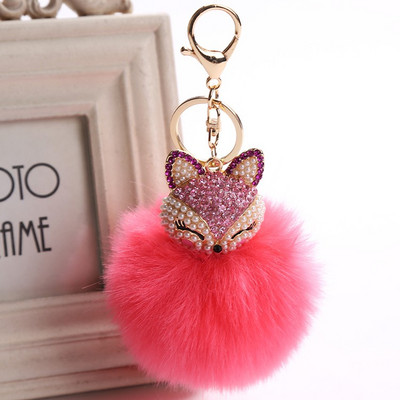Charms Crystal Faux Fox Fur Keychain Дамски дрънкулки Чанти за окачване Автомобилен ключодържател Ключодържател Играчка Подаръци Llaveros Бижута Висулки
