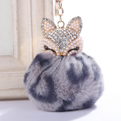 Charms Crystal Faux Fox Fur Keychain Дамски дрънкулки Чанти за окачване Автомобилен ключодържател Ключодържател Играчка Подаръци Llaveros Бижута Висулки