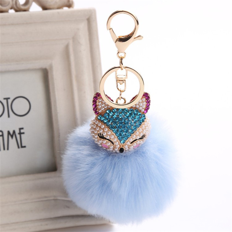 Charms Crystal Faux Fox Fur Keychain Дамски дрънкулки Чанти за окачване Автомобилен ключодържател Ключодържател Играчка Подаръци Llaveros Бижута Висулки
