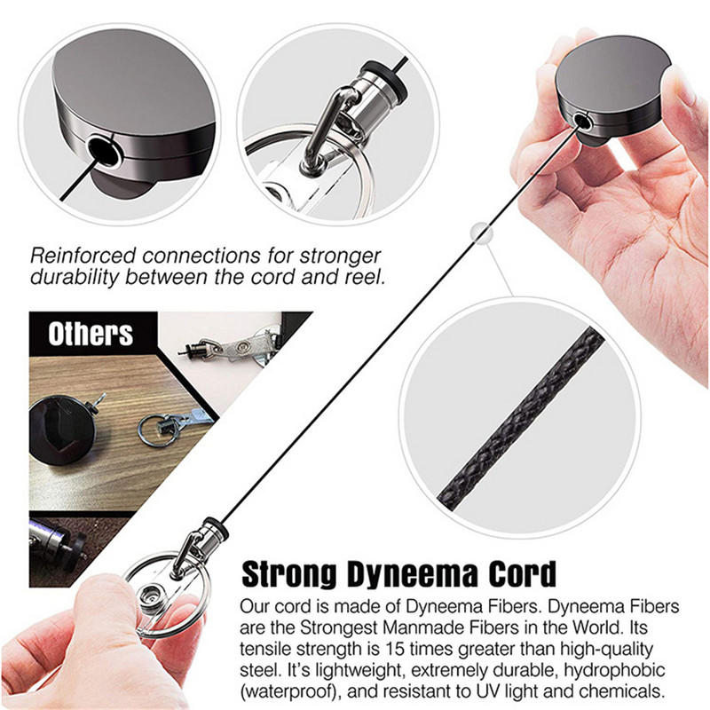 Stiepļu trošu kempings Teleskopisks ielaušanās atslēgu turētājs Taktiskais atslēgu piekariņš āra automātiskais atslēgu piekariņš ievelkams rullējamais ķēdes kabelis Luksusa