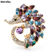 Wuli&baby Broșe cu arici drăguț din cristal strălucitor Ace de broșă cu animale adormite 3 culori pentru femei, cadou de bijuterii de Anul Nou