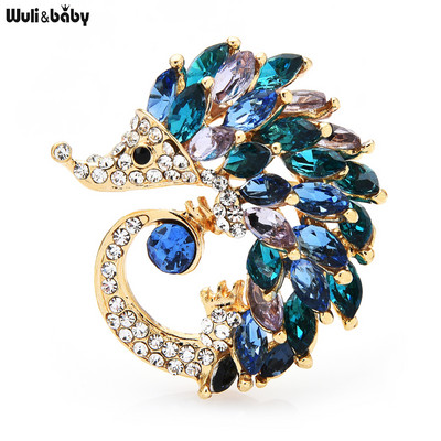 Wuli&baby Broșe cu arici drăguț din cristal strălucitor Ace de broșă cu animale adormite 3 culori pentru femei, cadou de bijuterii de Anul Nou