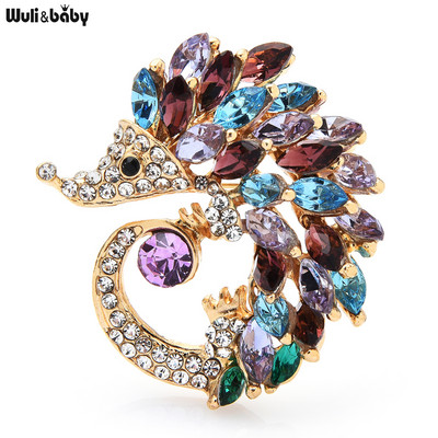 Wuli&baby Broșe cu arici drăguț din cristal strălucitor Ace de broșă cu animale adormite 3 culori pentru femei, cadou de bijuterii de Anul Nou
