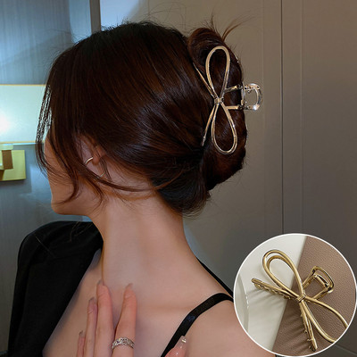 Big Bowknot Punk Metal Gold Silver Щипки за коса Мода Корея Cross Bow Crab Claw Clip Hairgrip Аксесоари за коса за жени Нови