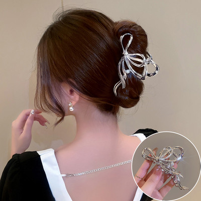 Big Bowknot Punk Metal Gold Silver Щипки за коса Мода Корея Cross Bow Crab Claw Clip Hairgrip Аксесоари за коса за жени Нови