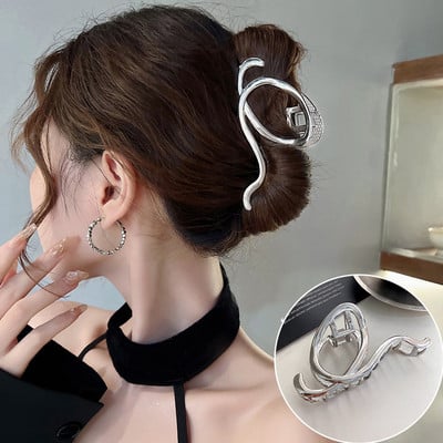 Big Bowknot Punk Metal Gold Silver Щипки за коса Мода Корея Cross Bow Crab Claw Clip Hairgrip Аксесоари за коса за жени Нови