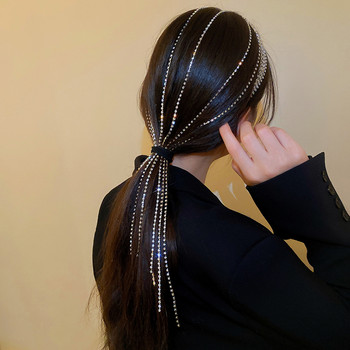 Нова пълна лента за глава с кристали за коса Дамски дълъг пискюл Кристална лента за глава Аксесоари за коса Сватбени аксесоари Бижута за коса