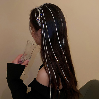 Νέο Full Rhinestone Headband για Μαλλιά Γυναικεία Μακριά Φούντα Κρυστάλλινο Κεφαλόδεσμο Αξεσουάρ μαλλιών Αξεσουάρ γάμου Κοσμήματα μαλλιών