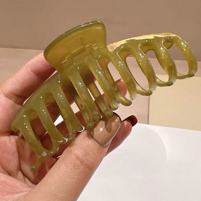 7Designs Agrafă mare acrilic pentru păr, accesorii pentru păr pentru femei, culoarea jeleului coreeană, agrafă mare pentru gheare de păr, clemă de crab din rășină.