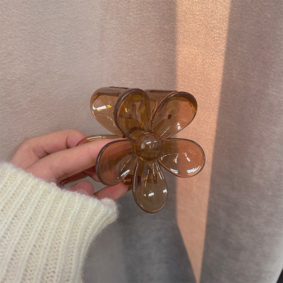 7Designs Agrafă mare acrilic pentru păr, accesorii pentru păr pentru femei, culoarea jeleului coreeană, agrafă mare pentru gheare de păr, clemă de crab din rășină.