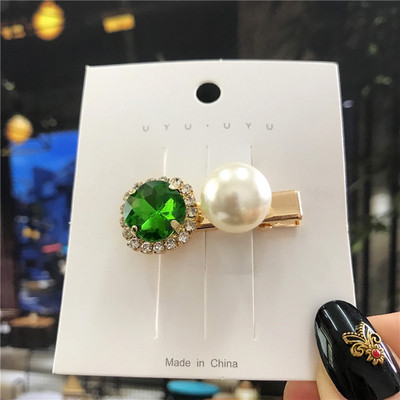2020, noul agrafă de păr de cristal verde pentru femei, set de accesorii de păr cu perle simulate la modă, ornamente de lux pentru nuntă pentru femei