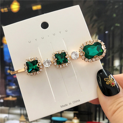 2020, noul agrafă de păr de cristal verde pentru femei, set de accesorii de păr cu perle simulate la modă, ornamente de lux pentru nuntă pentru femei