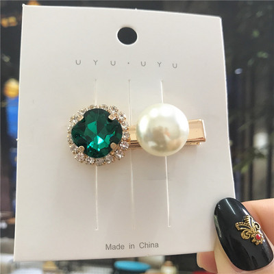 2020, noul agrafă de păr de cristal verde pentru femei, set de accesorii de păr cu perle simulate la modă, ornamente de lux pentru nuntă pentru femei