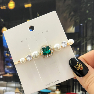 2020, noul agrafă de păr de cristal verde pentru femei, set de accesorii de păr cu perle simulate la modă, ornamente de lux pentru nuntă pentru femei