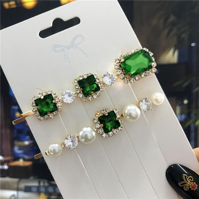 2020, noul agrafă de păr de cristal verde pentru femei, set de accesorii de păr cu perle simulate la modă, ornamente de lux pentru nuntă pentru femei