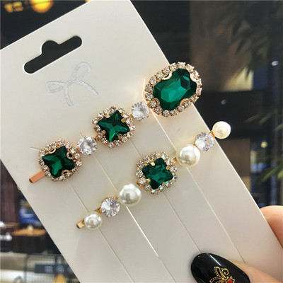 2020, noul agrafă de păr de cristal verde pentru femei, set de accesorii de păr cu perle simulate la modă, ornamente de lux pentru nuntă pentru femei