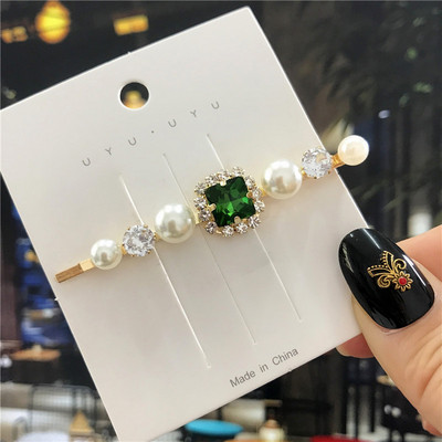 2020, noul agrafă de păr de cristal verde pentru femei, set de accesorii de păr cu perle simulate la modă, ornamente de lux pentru nuntă pentru femei