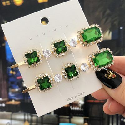 2020, noul agrafă de păr de cristal verde pentru femei, set de accesorii de păr cu perle simulate la modă, ornamente de lux pentru nuntă pentru femei