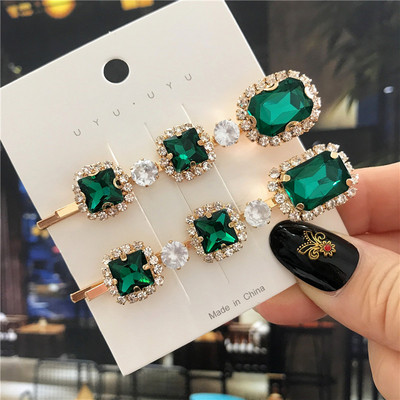 2020, noul agrafă de păr de cristal verde pentru femei, set de accesorii de păr cu perle simulate la modă, ornamente de lux pentru nuntă pentru femei