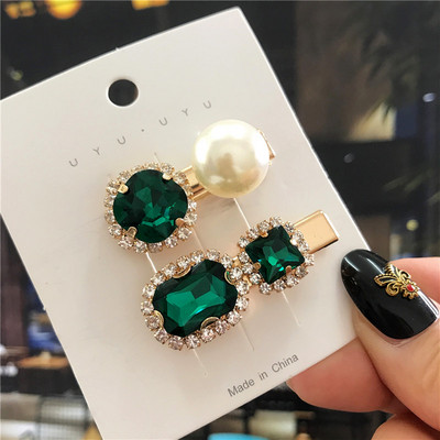 2020, noul agrafă de păr de cristal verde pentru femei, set de accesorii de păr cu perle simulate la modă, ornamente de lux pentru nuntă pentru femei