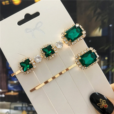2020, noul agrafă de păr de cristal verde pentru femei, set de accesorii de păr cu perle simulate la modă, ornamente de lux pentru nuntă pentru femei