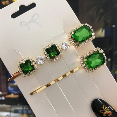 2020, noul agrafă de păr de cristal verde pentru femei, set de accesorii de păr cu perle simulate la modă, ornamente de lux pentru nuntă pentru femei