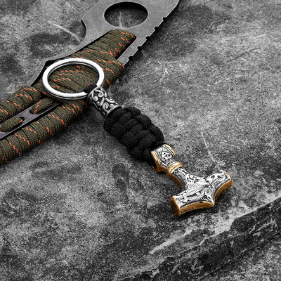Vikings Thors Hammer túlélő kötél kulcstartó férfi rozsdamentes acél horgony kés medál Paracord kulcstartó kézzel készített skandináv ékszer
