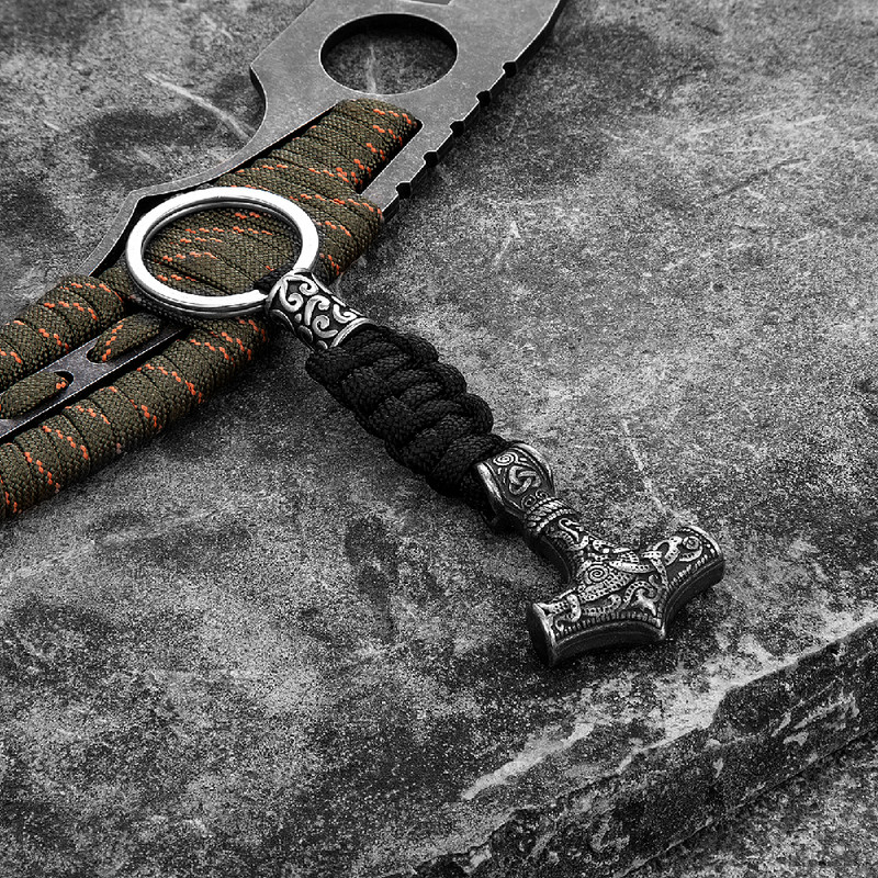 Vikings Thors Hammer túlélő kötél kulcstartó férfi rozsdamentes acél horgony kés medál Paracord kulcstartó kézzel készített skandináv ékszer
