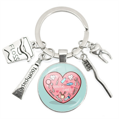 Breloc cu pandantiv cu dom de sticlă pentru dentist, cadou pentru asistent dentar, breloc pentru îngrijirea dentară, 2022