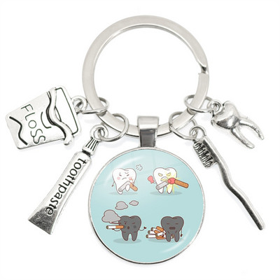 Breloc cu pandantiv cu dom de sticlă pentru dentist, cadou pentru asistent dentar, breloc pentru îngrijirea dentară, 2022