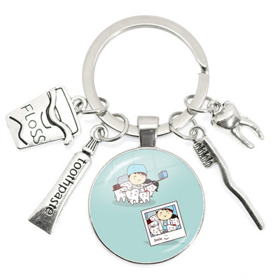 Breloc cu pandantiv cu dom de sticlă pentru dentist, cadou pentru asistent dentar, breloc pentru îngrijirea dentară, 2022