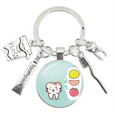 Breloc cu pandantiv cu dom de sticlă pentru dentist, cadou pentru asistent dentar, breloc pentru îngrijirea dentară, 2022