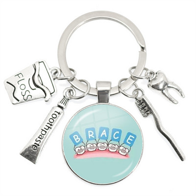 Breloc cu pandantiv cu dom de sticlă pentru dentist, cadou pentru asistent dentar, breloc pentru îngrijirea dentară, 2022