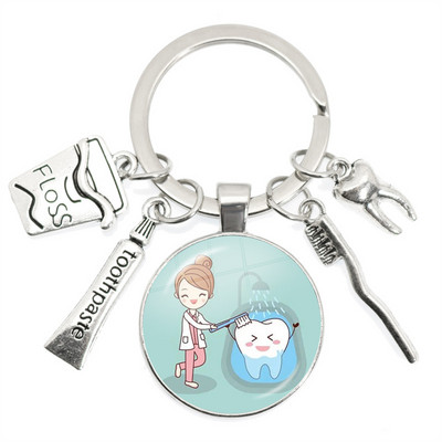 Breloc cu pandantiv cu dom de sticlă pentru dentist, cadou pentru asistent dentar, breloc pentru îngrijirea dentară, 2022